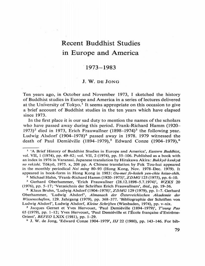First page of Recent Buddhist Studies In Europe And America