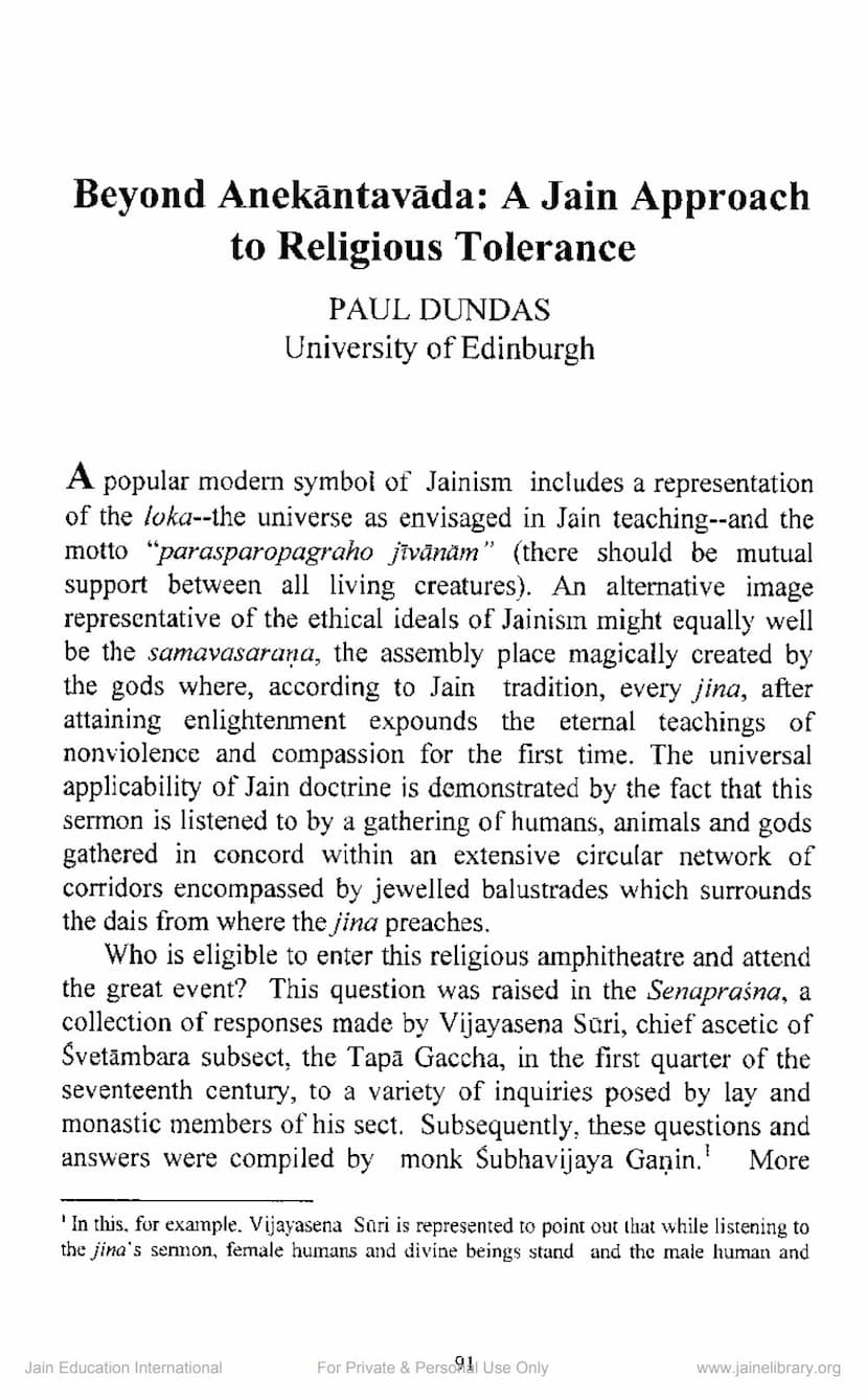 First page of Beyond Anekantavada A Jain Approach To Religious Tolerance