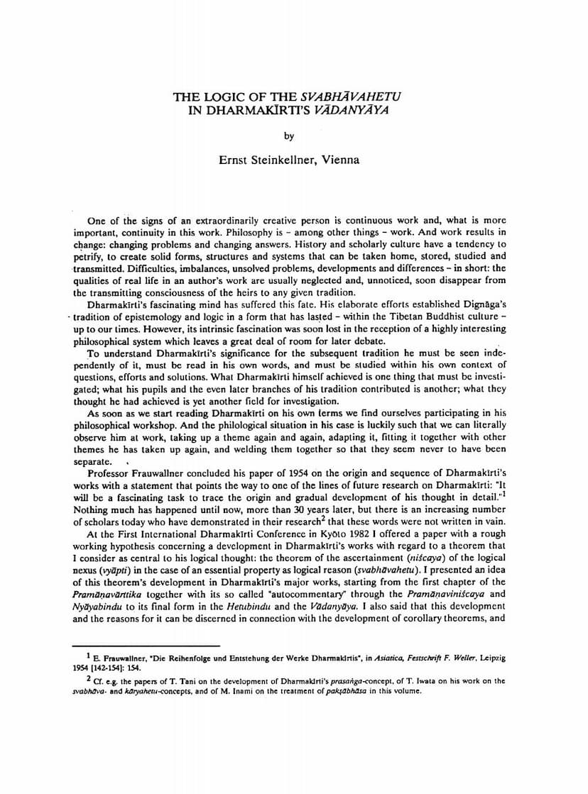 First page of Logic Of Svabhavahetu In Dhharmakirtis Vadanyaya