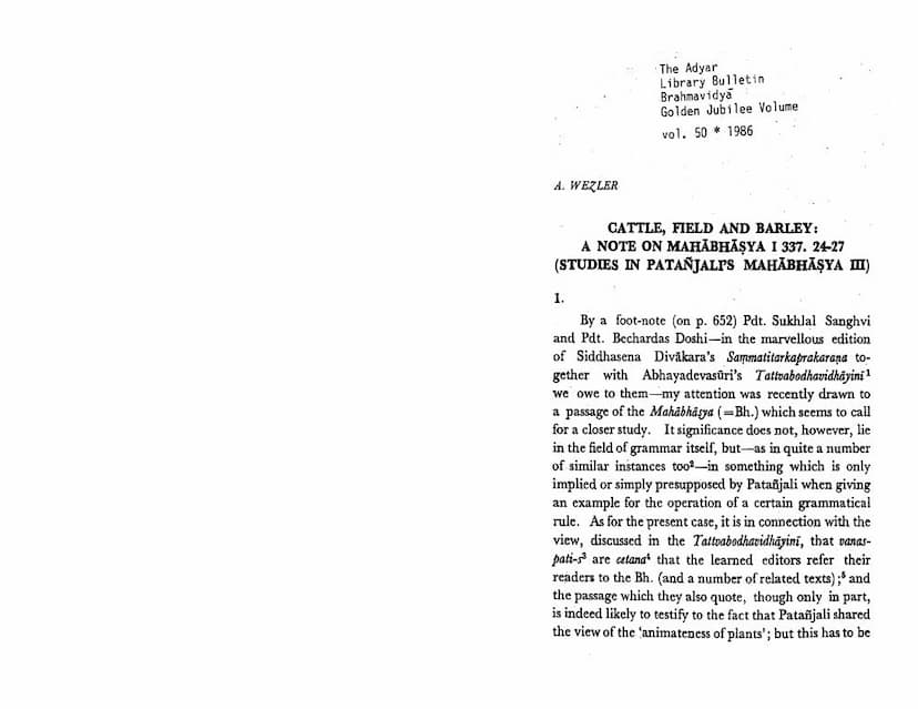 First page of Cattle Field And Barley Note On Mahabhasya