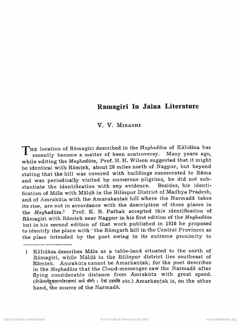 First page of Ramagiri In Jaina Literature