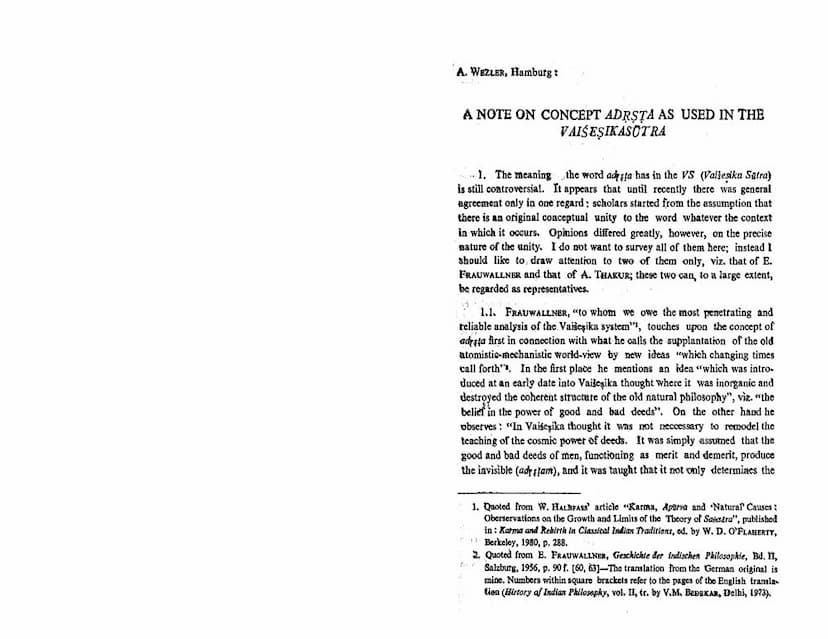 First page of Note On Concept Adrsta As Used In Vaisesika Sutra