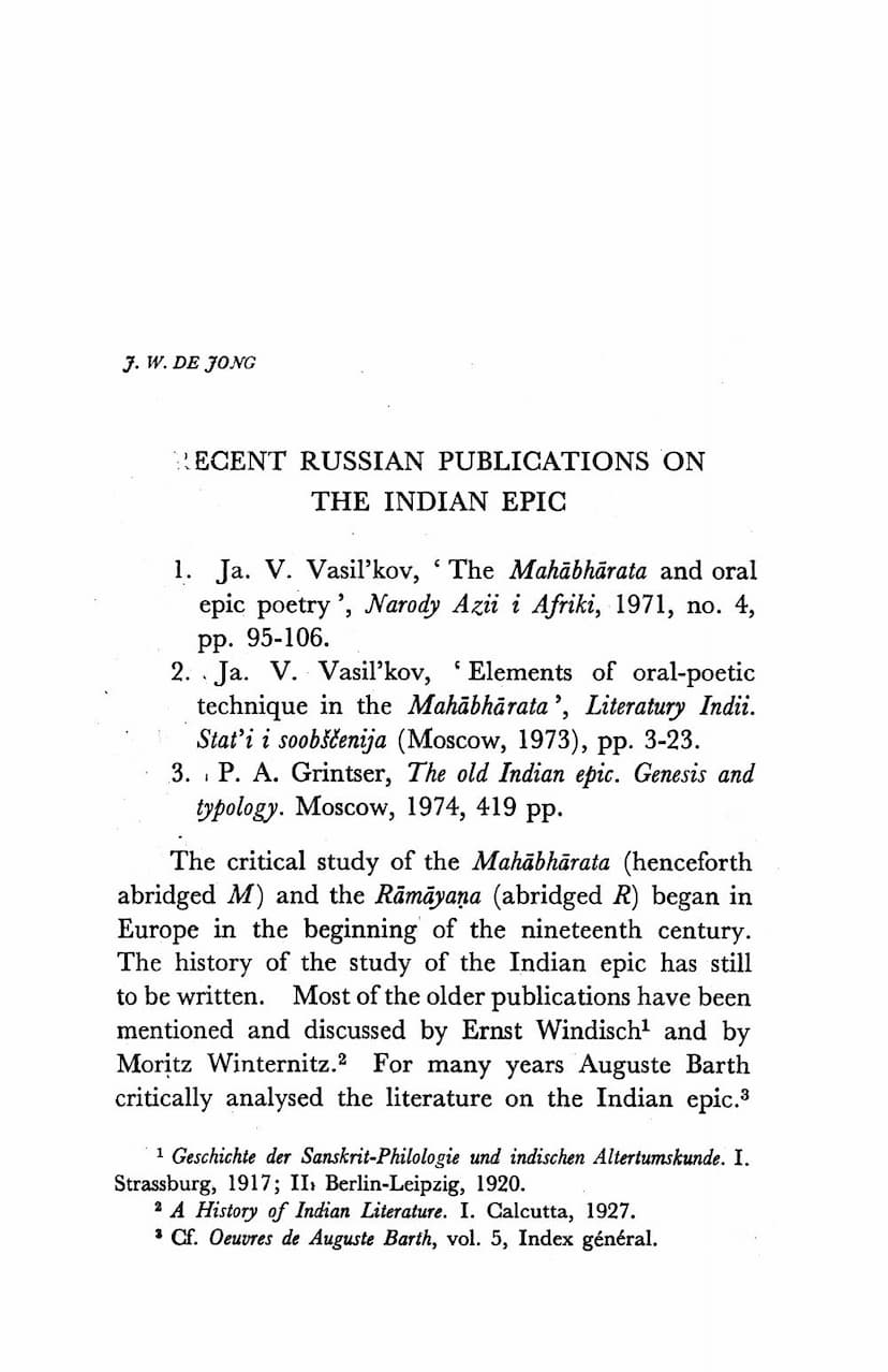 First page of Recent Russian Publications On Indian Epic