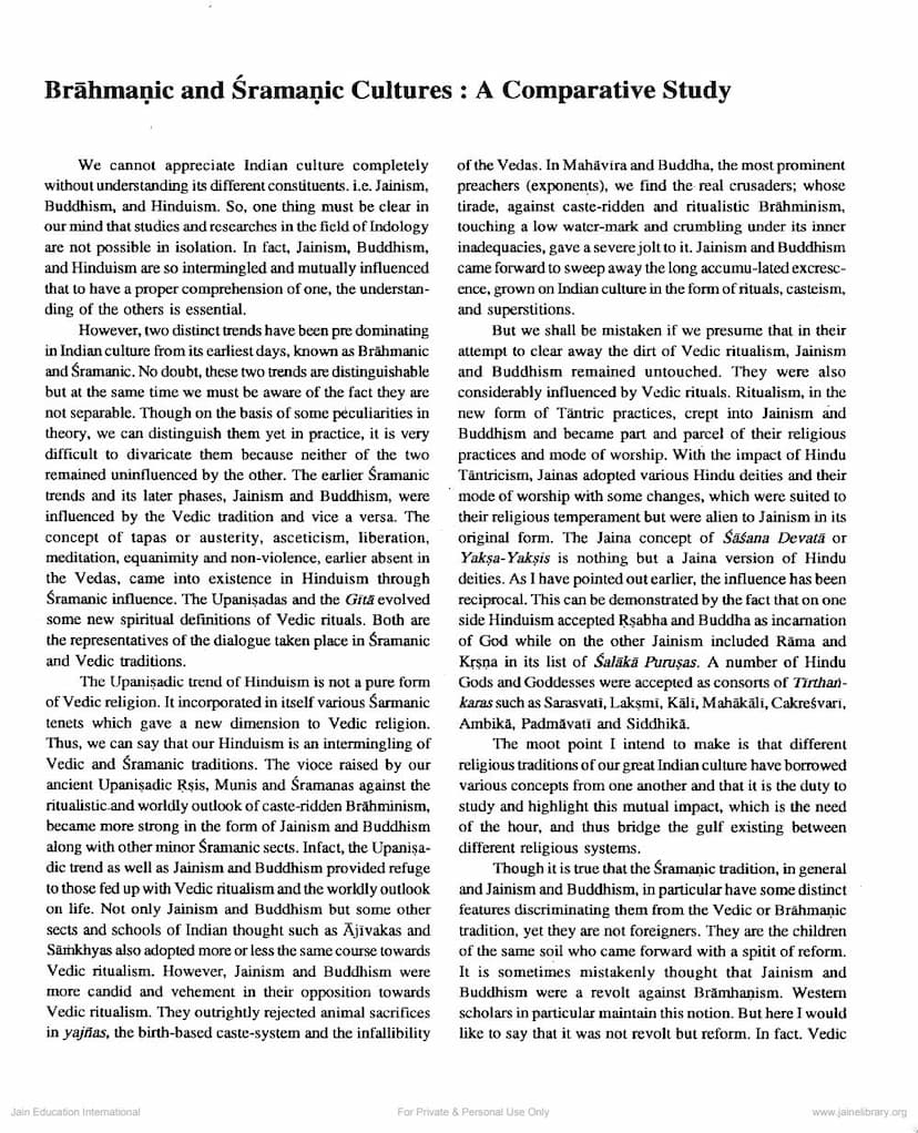 First page of Brahmanic And Sramanic Cultures A Comparative Study