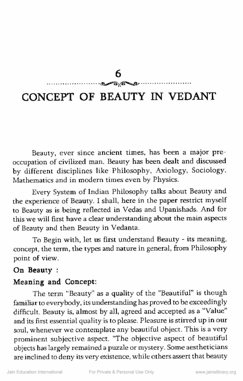 First page of Concept Of Beauty In Vedant