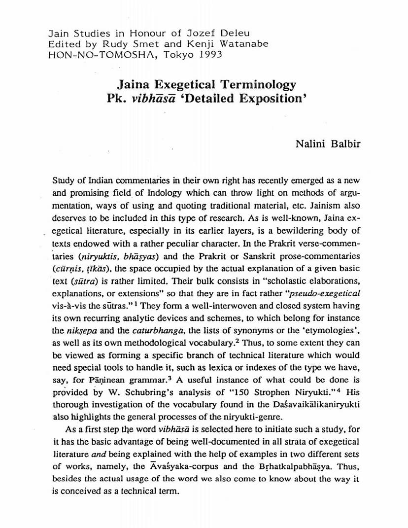 First page of Jaina Exegetical Terminology Pk Vibhasa Detailed Exposition