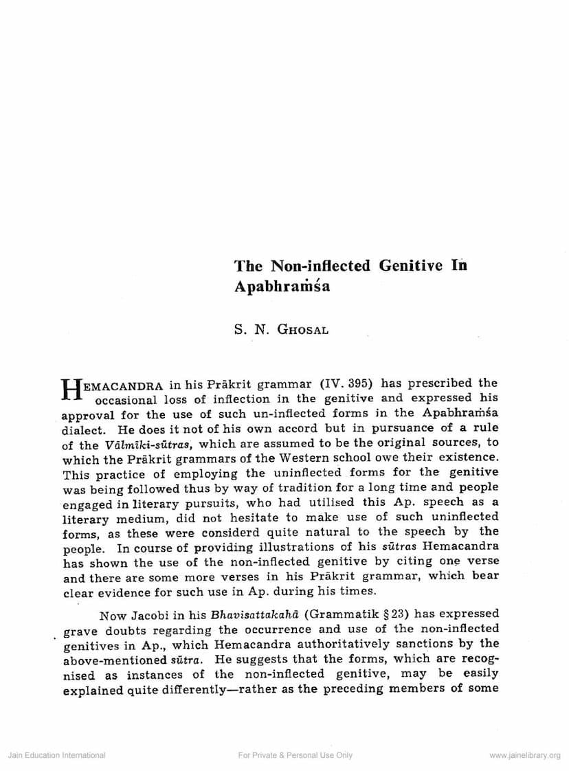 First page of Non Inflected Genitive In Apabhramsa