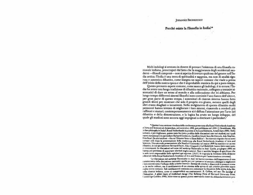 First page of Perche Esiste La Filsofia In India