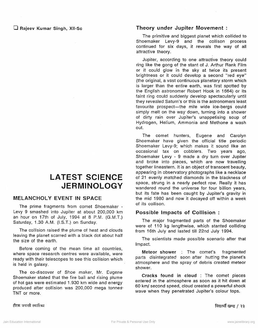 First page of Latest Science Jerminology