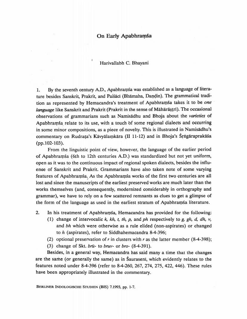 First page of On Early Apbhramsa