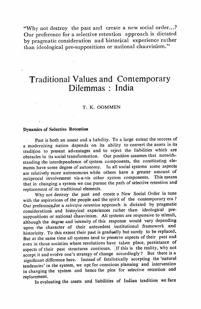 First page of Traditional Values And Contemporary Dilemmas India