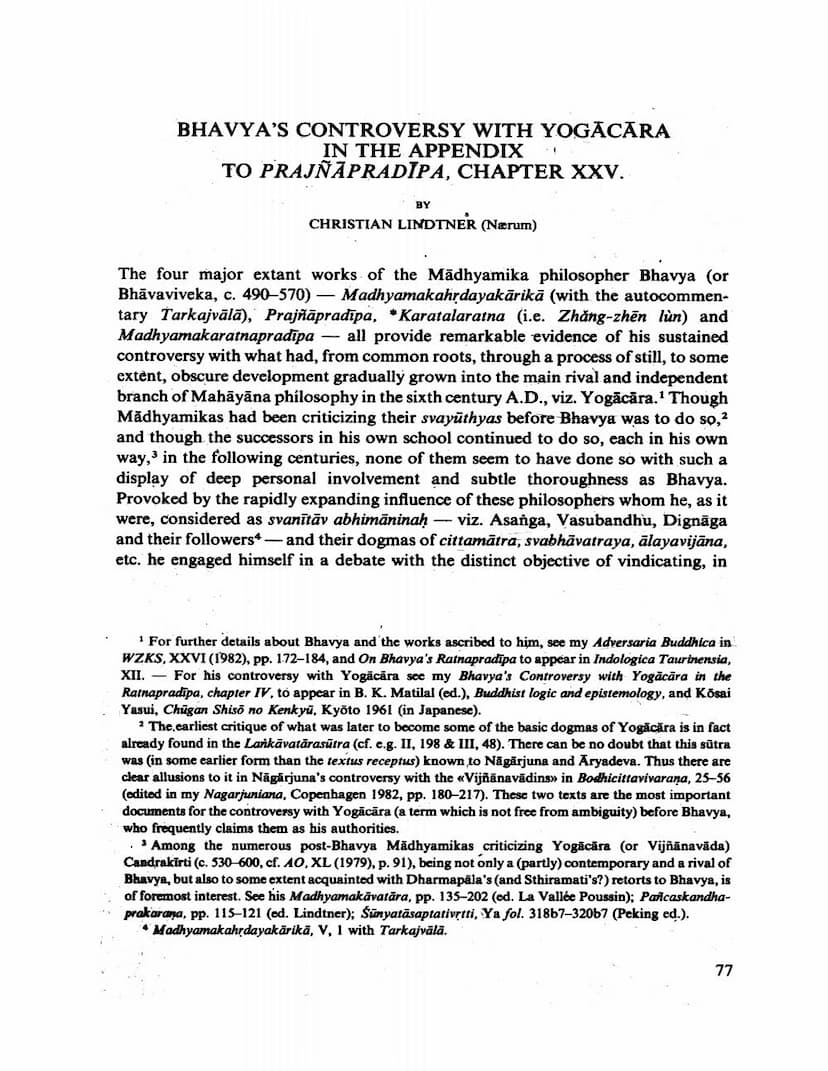 First page of Bhavyas Controversy With Yogacara In Appendix To Prajnapradipa Chapter XXV