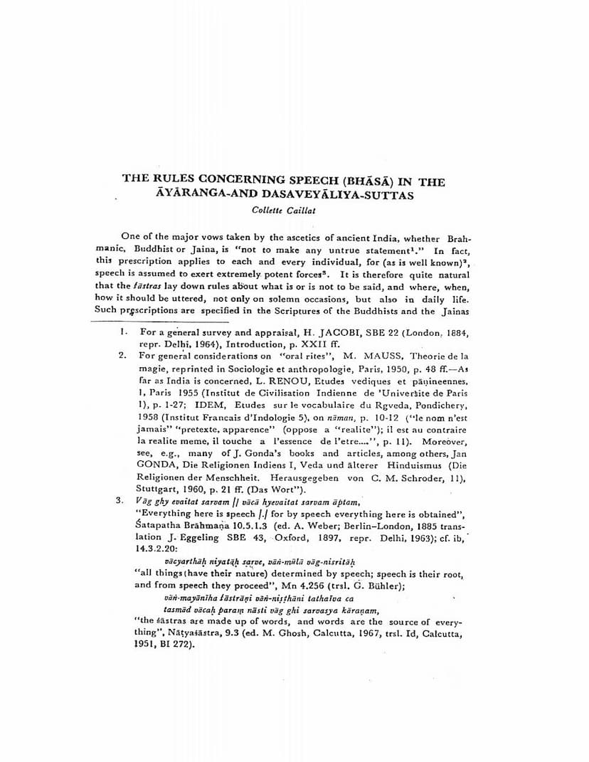 First page of Rules Concerning Speech In Ayaranga And Dasaveyaliya Suttas