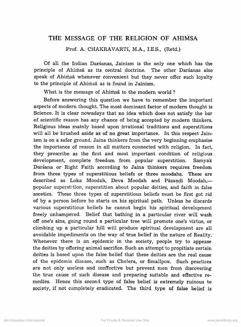First page of Message Of The Religion Of Ahimsa