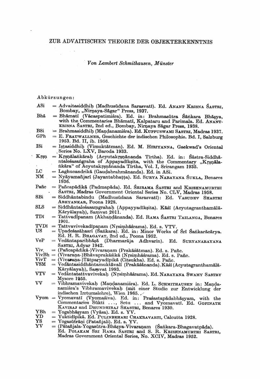 First page of Zur Advaitischen Theorie Der Objekterkenntnis
