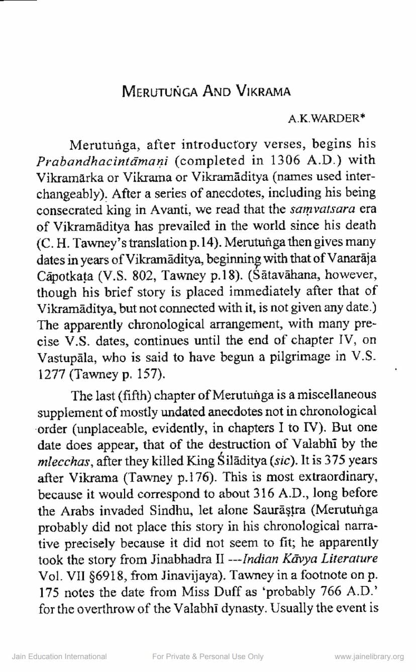 First page of Merutunga And Vikrama