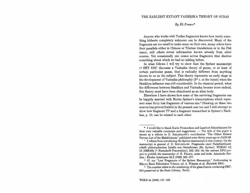 First page of Earliest Extant Vaisesika Theory Of Gunas