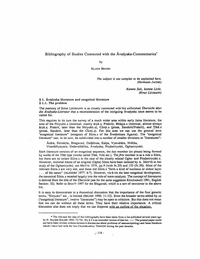First page of Bibliography Of Studies Connected With Avasyaka Commentaries