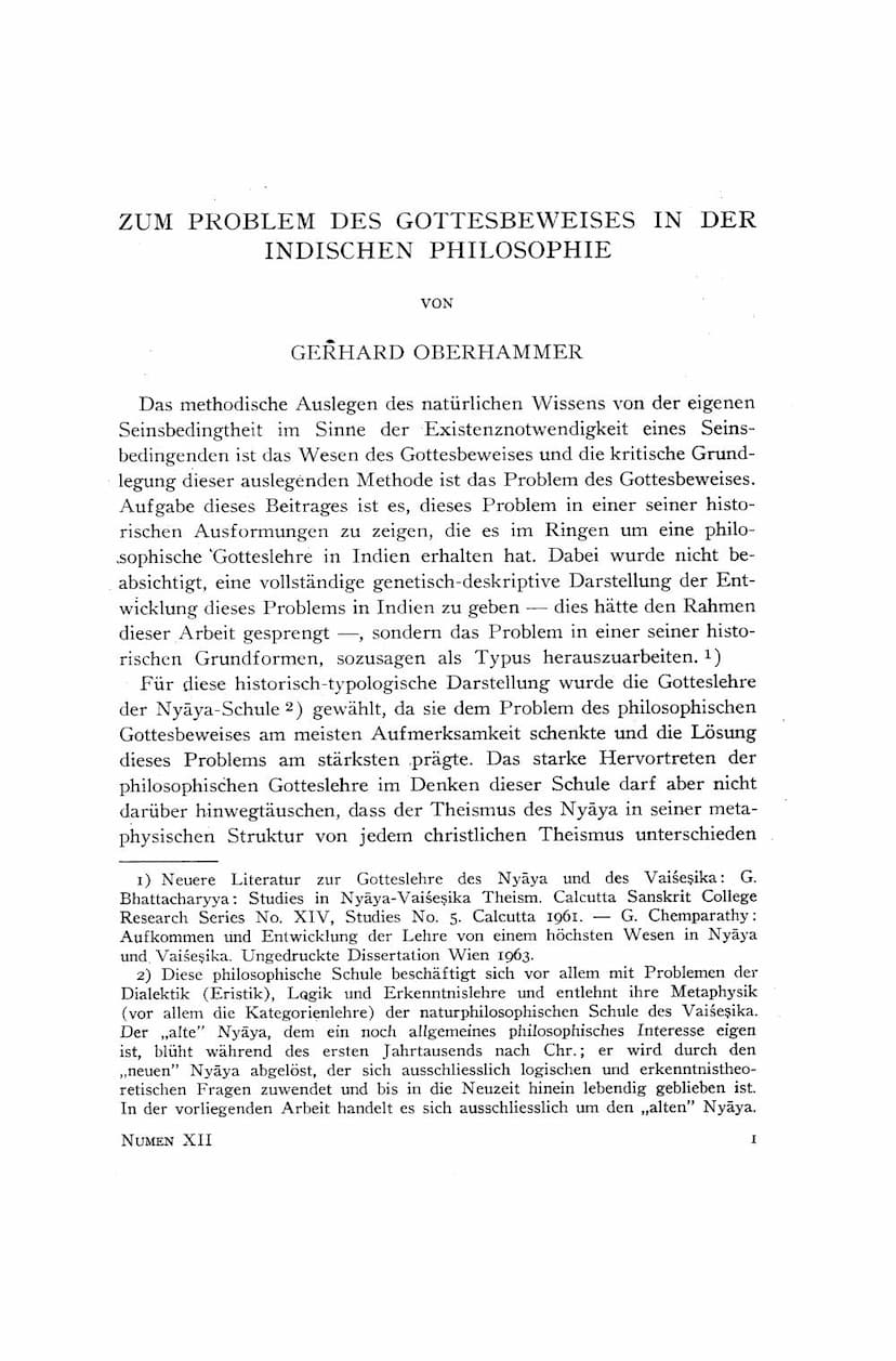 First page of Zum Problem Des Gottesbeweises In Der Indischen Philosophie
