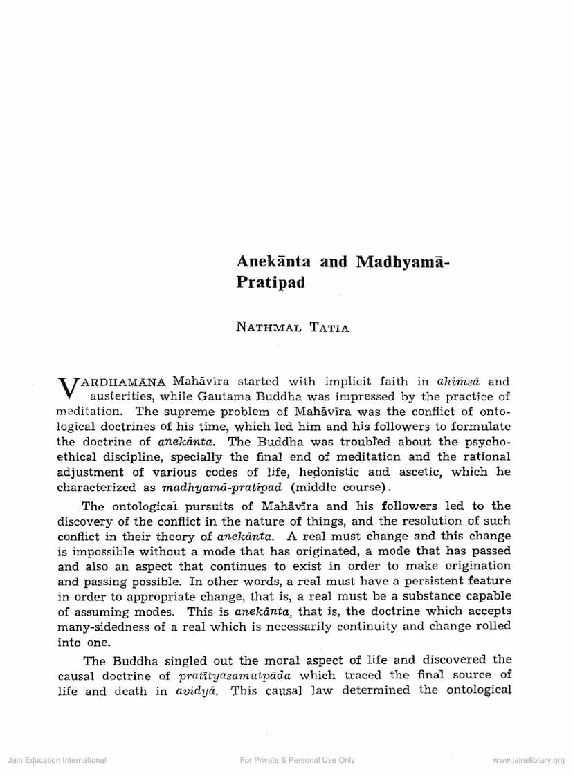 First page of Anekanta Madhyama Pratipada