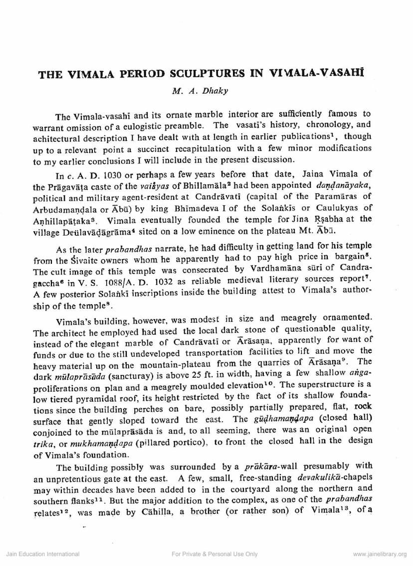 First page of Vimala Period Sculptures In Vimal Vashi