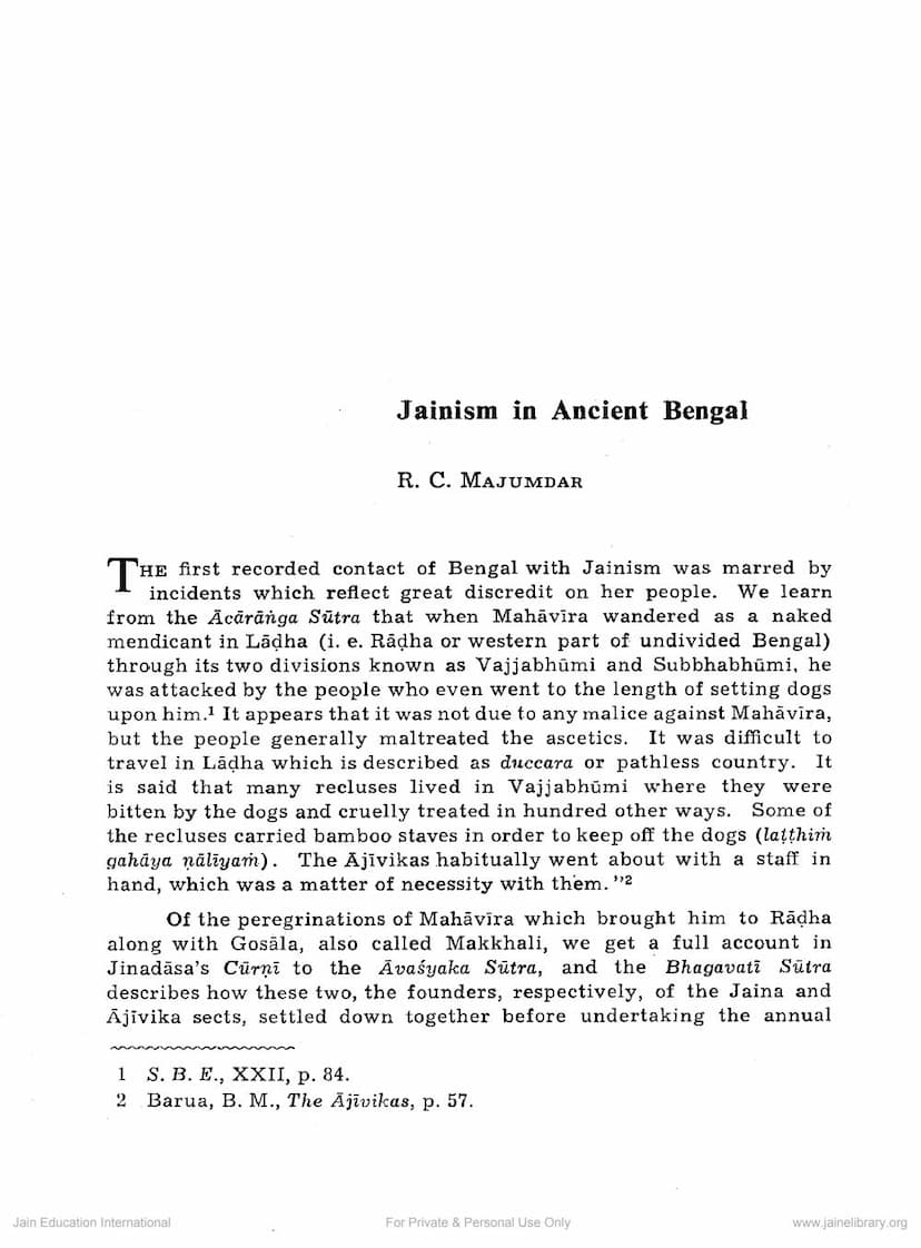 First page of Jainaism In Ancient Bengal