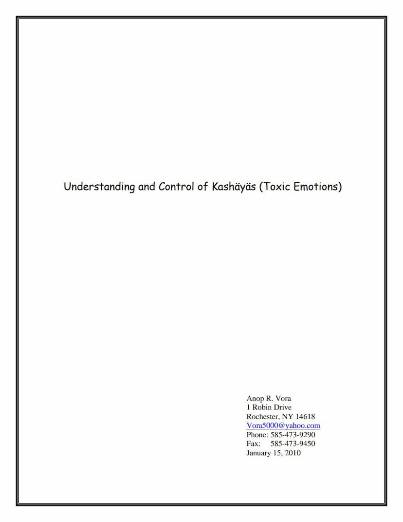 First page of Understanding And Control Of Kashayas