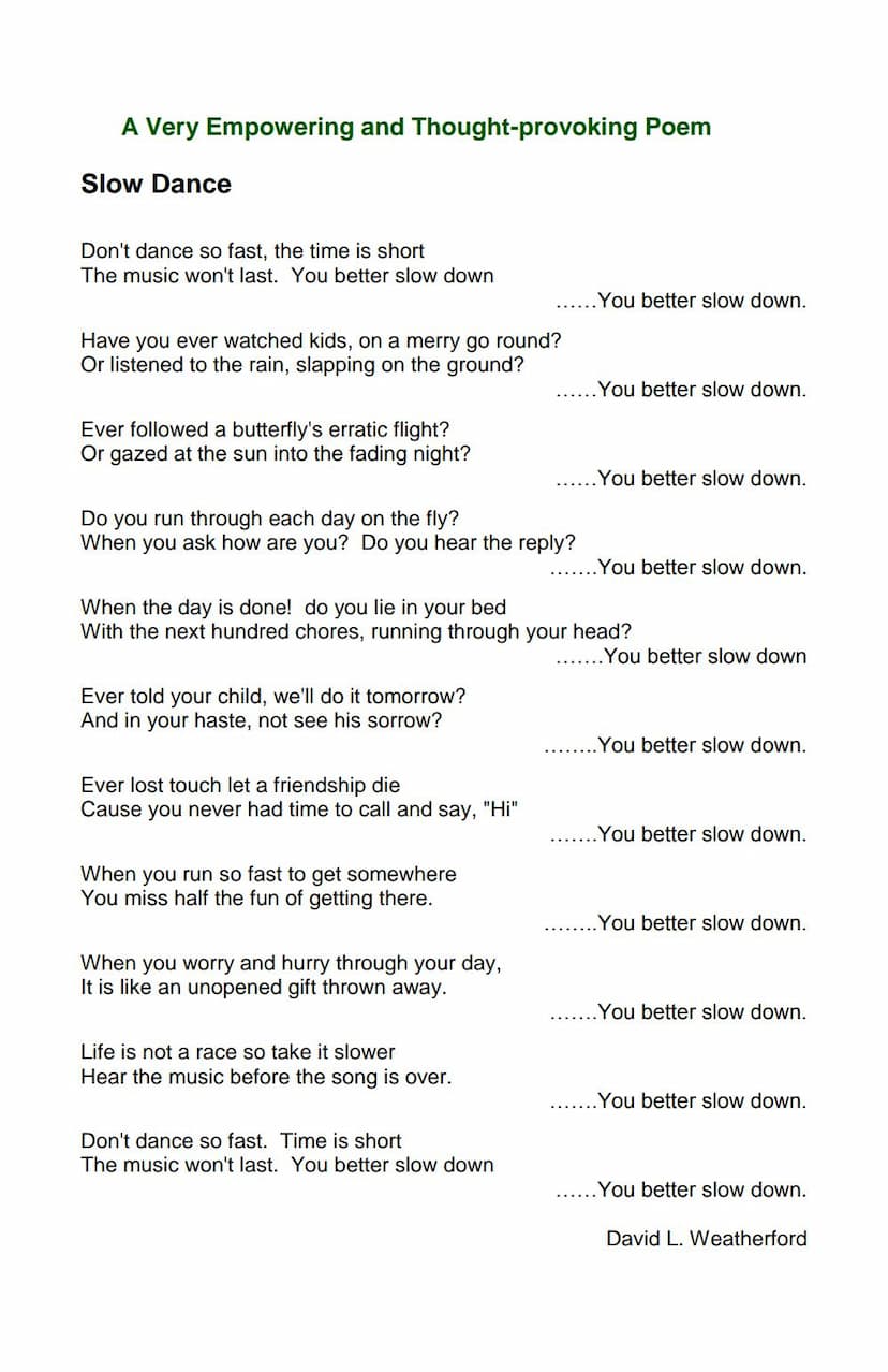 First page of Poem Slow Dance