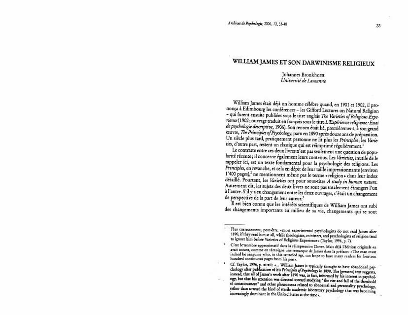 First page of William James Et Son Darwinisme Religieux