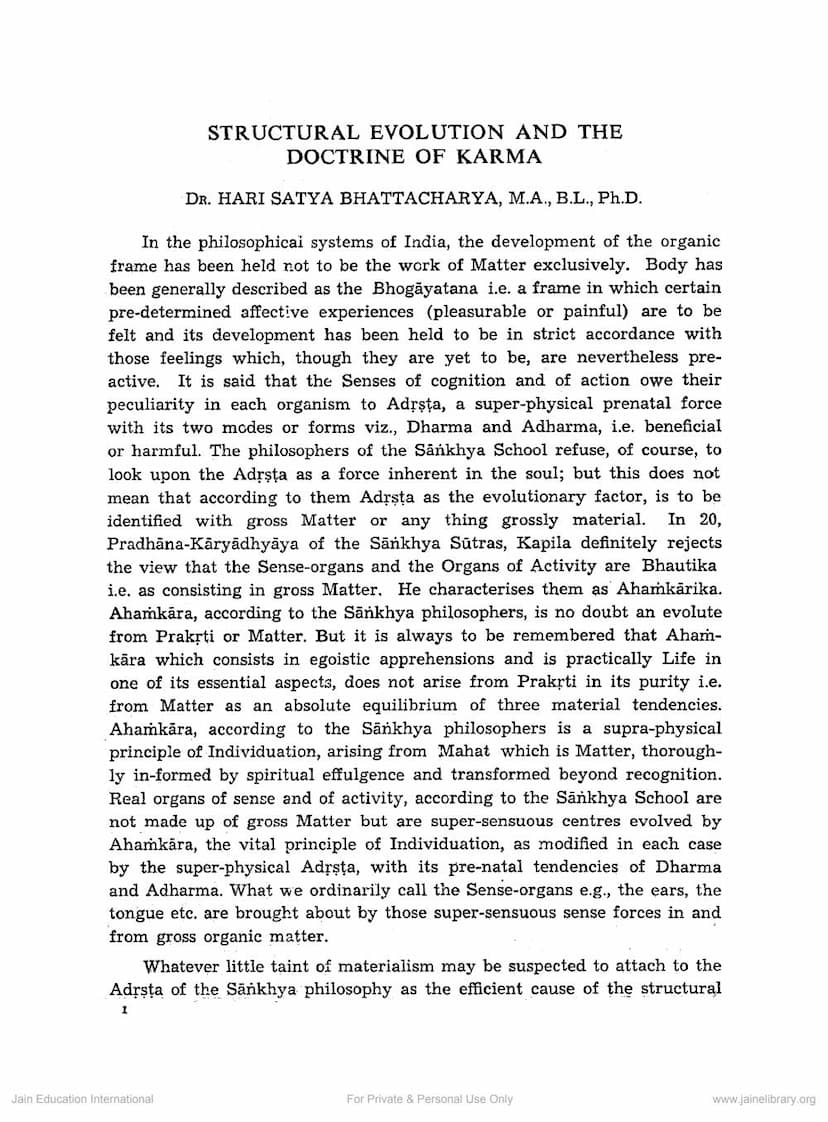 First page of Structural Evolution And The Doctrine Of Karma