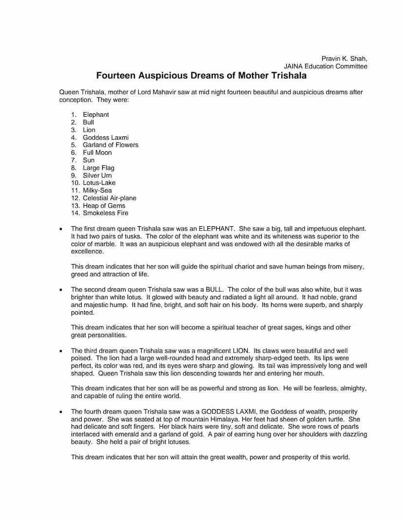 First page of Dreams Of Mother Trishala