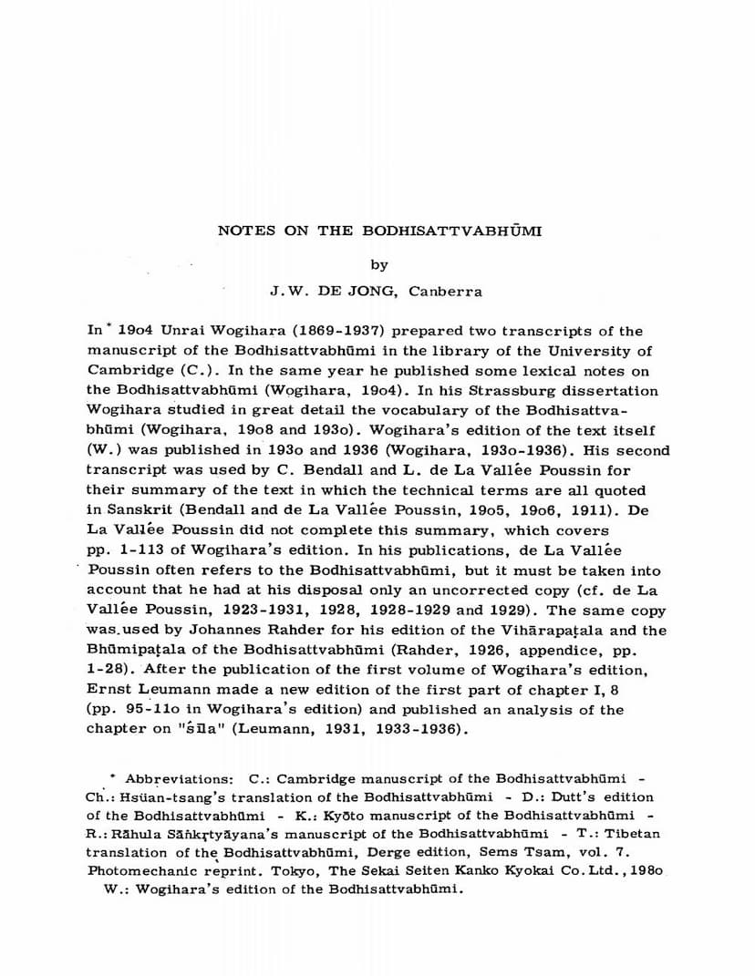 First page of Notes On Bodhisattvabhumi