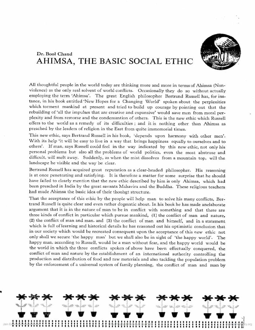 First page of Ahimsa The Basic Social Ethic