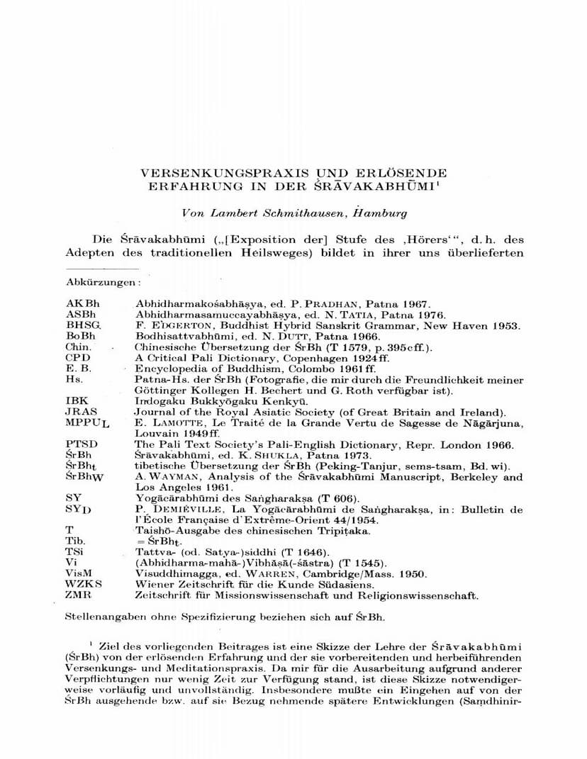 First page of Versenkungspraxis Und Erlosende Erfahrung In Der Sravakabhumi