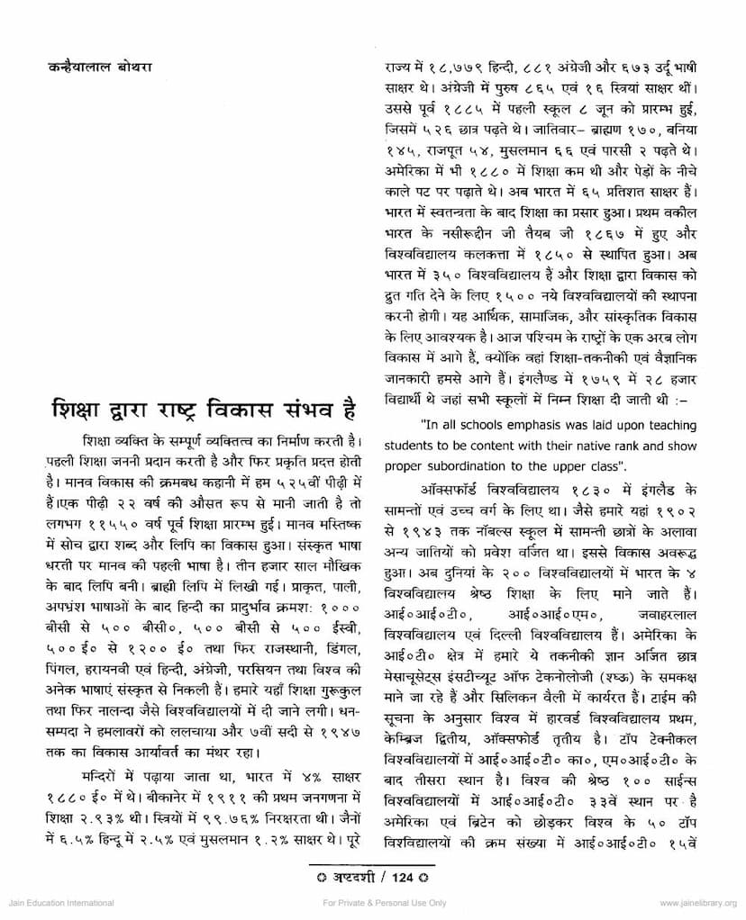 First page of Shiksha Dwara Rashtra Vikas Sambhav Hai