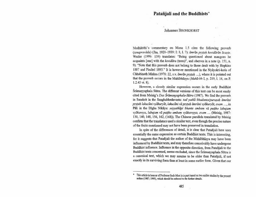 First page of Patanjali And Buddhists