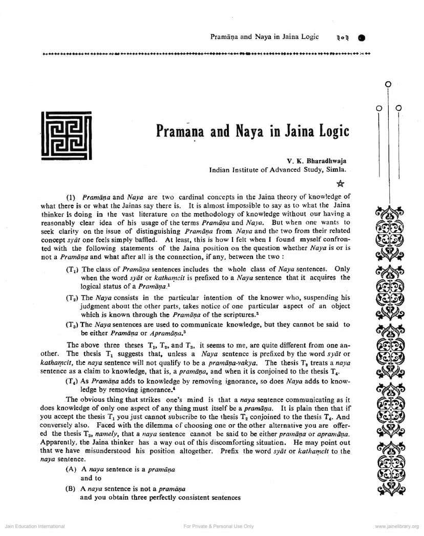 First page of Praman And Naya In Jaina Logic