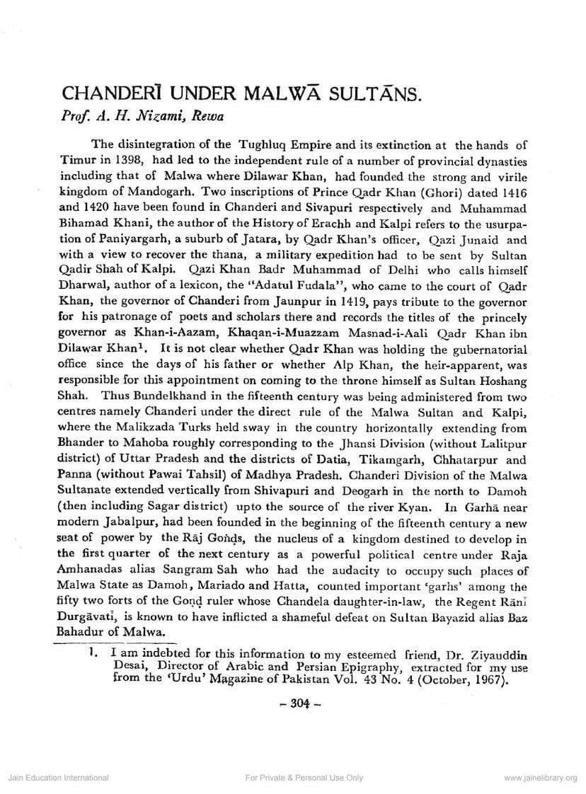 First page of Chanderi Under Malva Sultansa