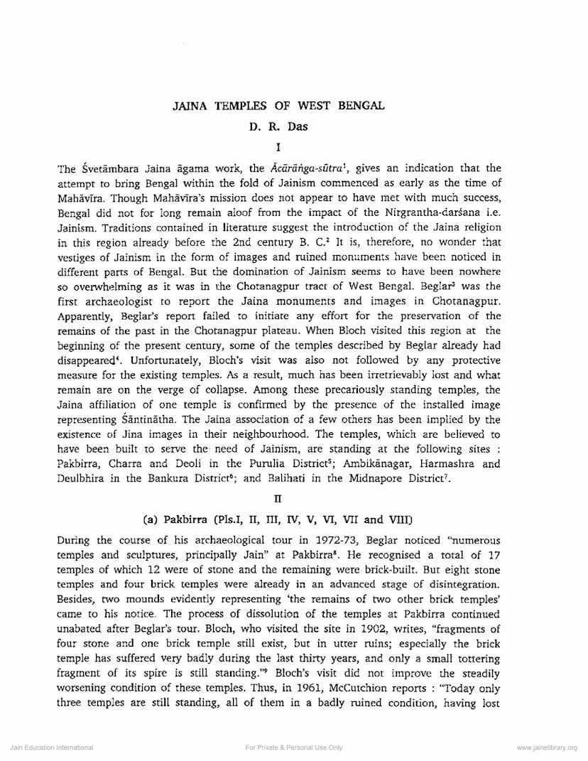 First page of Jaina Temples Of West Bengal