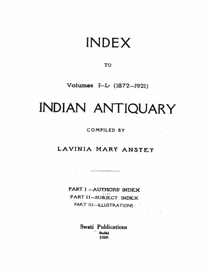First page of Index To Vol 01 To 50 Of Indian Antiquary