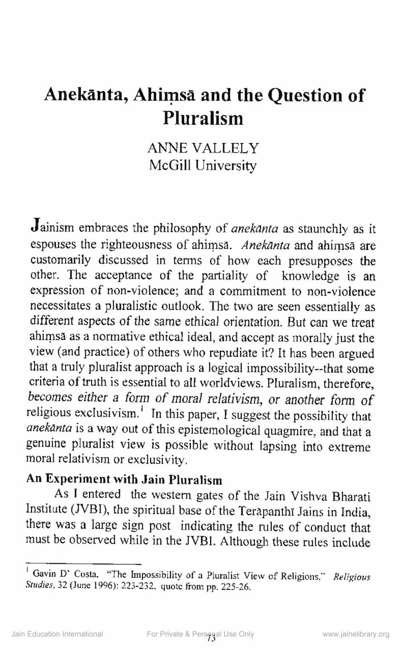 First page of Anekanta Ahimsa And Question Of Pluralism