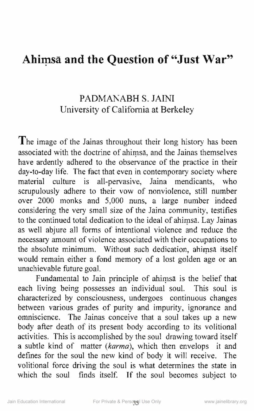 First page of Ahimsa And Question Of Just War