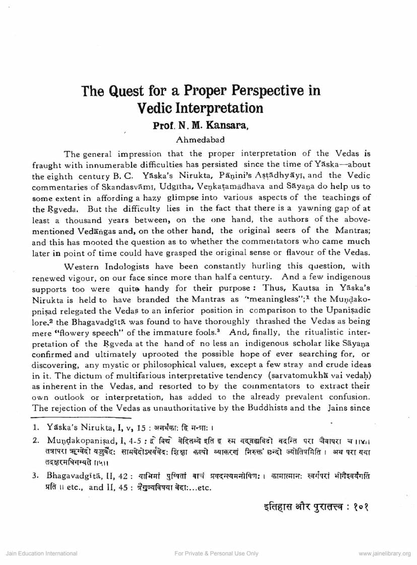 First page of Quest For A Proper Perspective In Vedic Interpretation