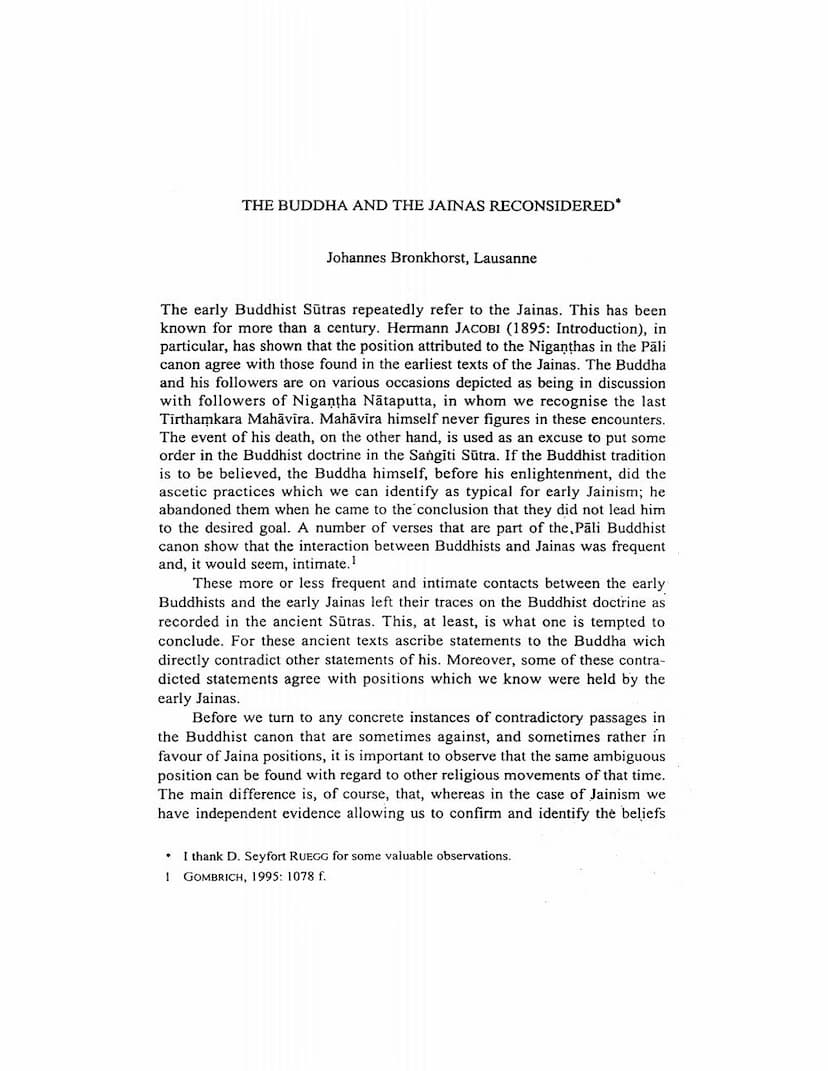 First page of Buddha And Jainas Reconsidered