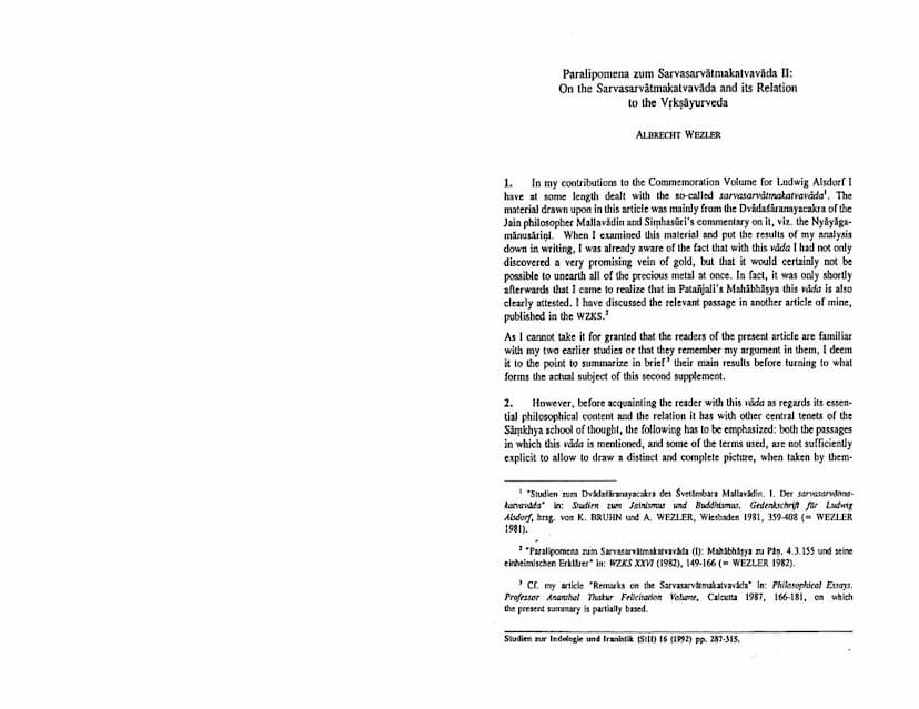 First page of Paralipomena Zum Sarvasarvatmakatvada II