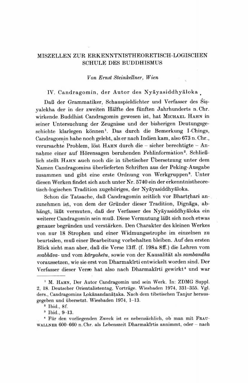 First page of Miszellen Zur Erkenntnistheoretisch Logischen Schule Des Buddhismus