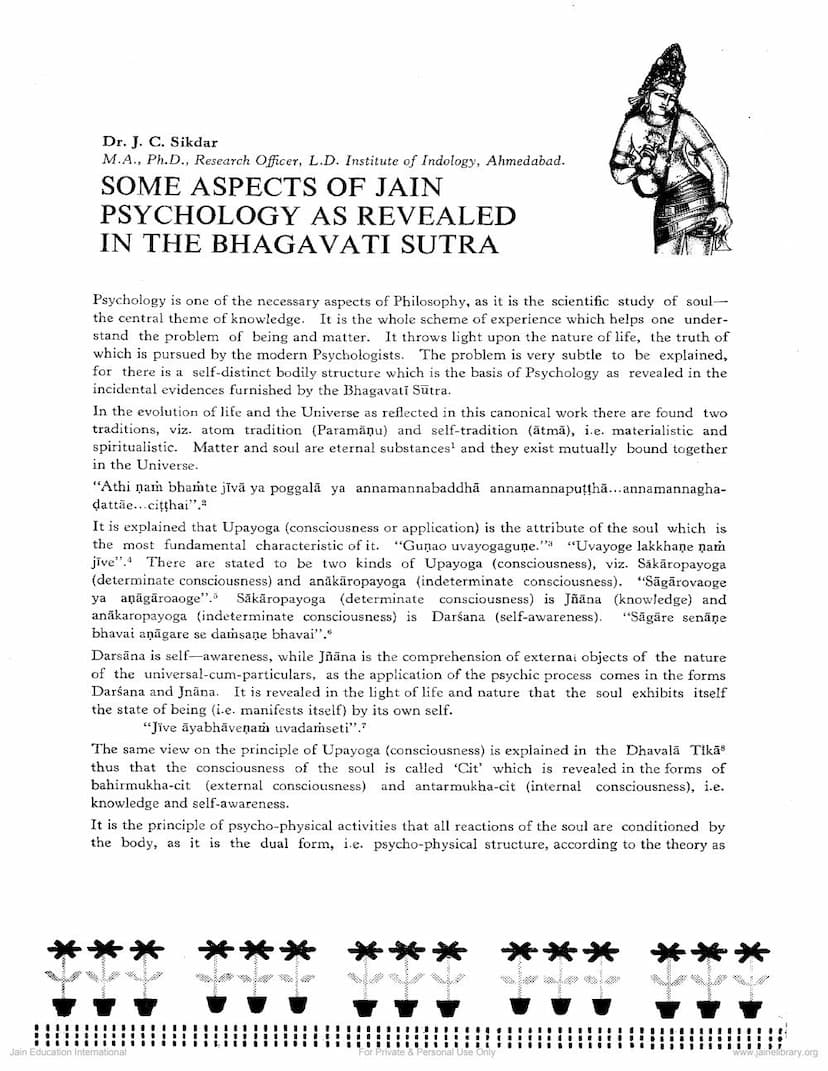 First page of Some Aspects Of Jaina Psychology As Revealed In The Bhagavati Sutra