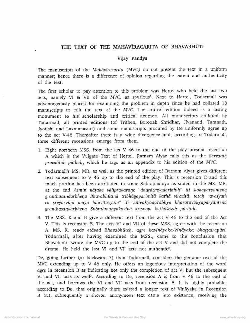 First page of Text Of Mahavircarita Of Bhavbhuti