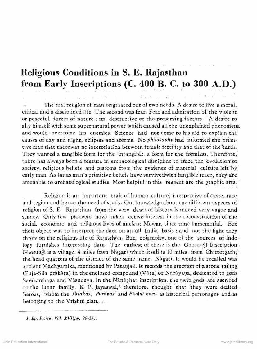 First page of Religious Conditon In SE Rajasthan From Early Inscriptions