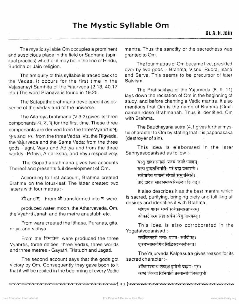 First page of Mystic Syllable Om